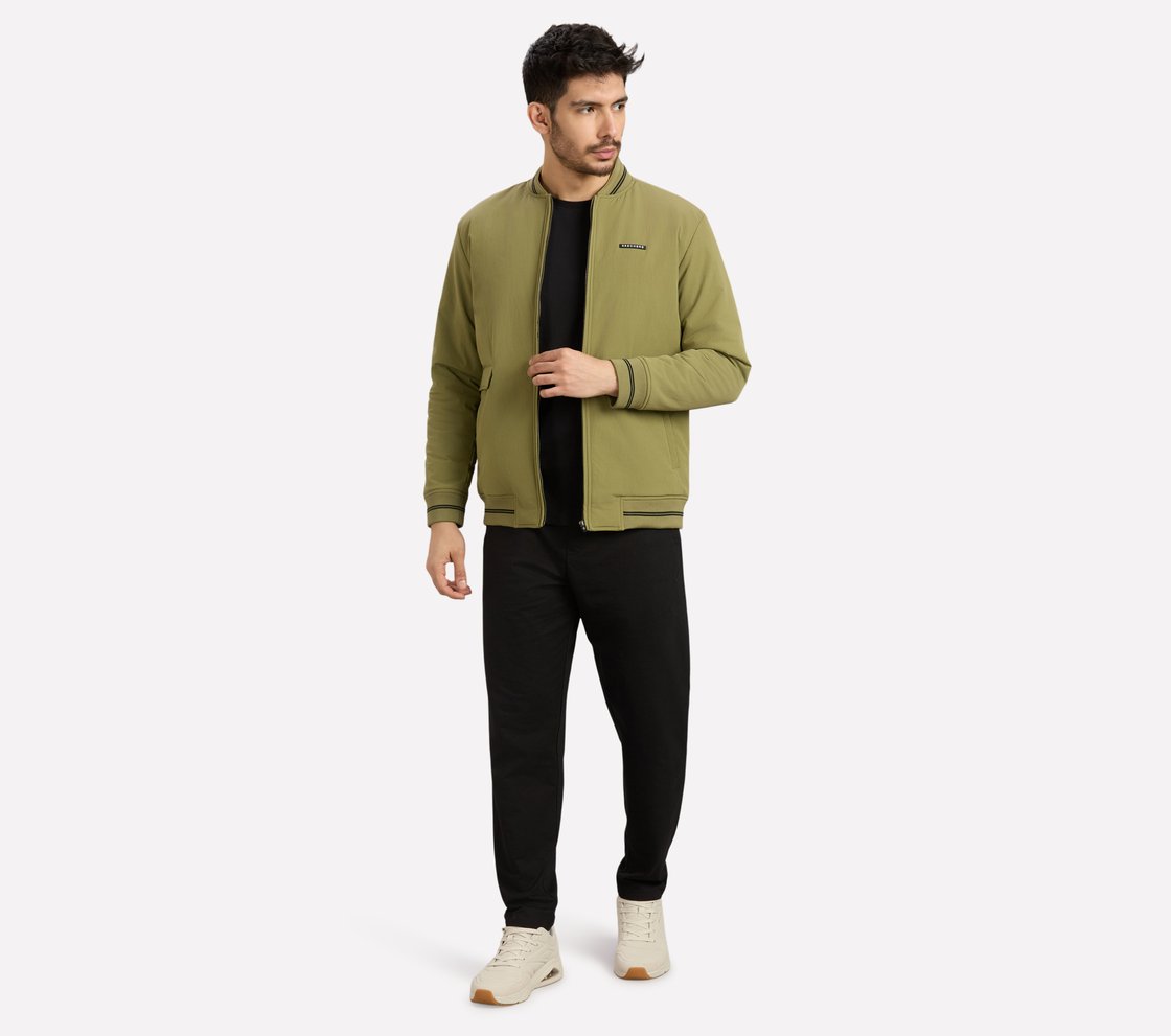 RIB TIPPING VARSITY JACKET, BROWN/SAGE Apparel Right View