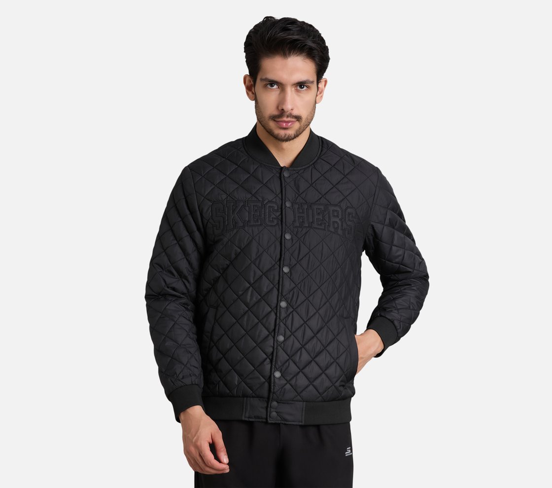 SKECHERS APPLIQUE PUFFER JACKET, BLACK Apparel Lateral View