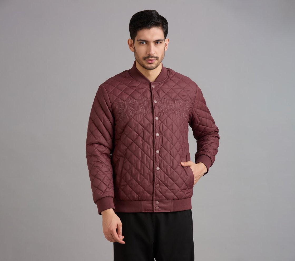 SKECHERS APPLIQUE PUFFER JACK, BURGUNDY/PINK Apparel Lateral View