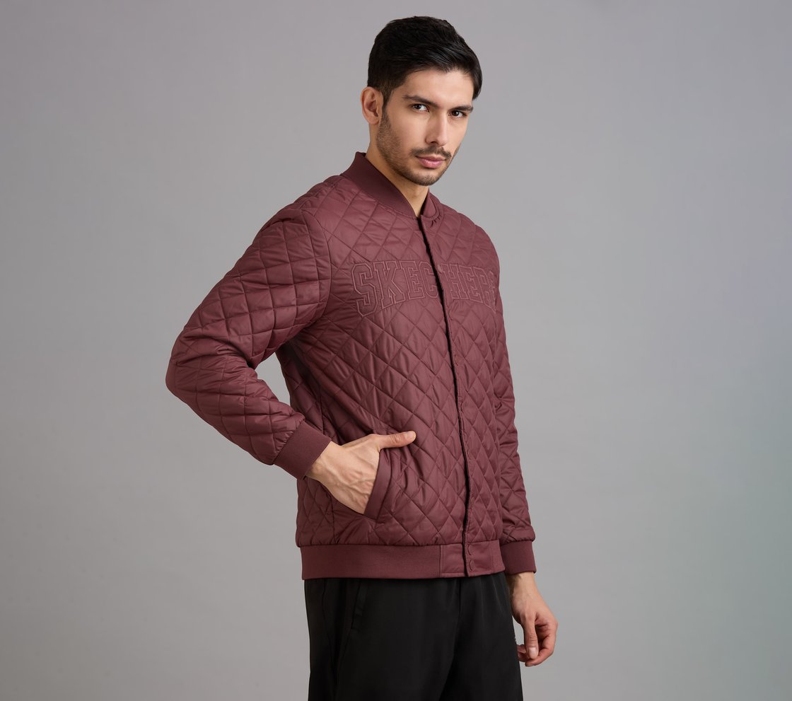 SKECHERS APPLIQUE PUFFER JACK, BURGUNDY/PINK