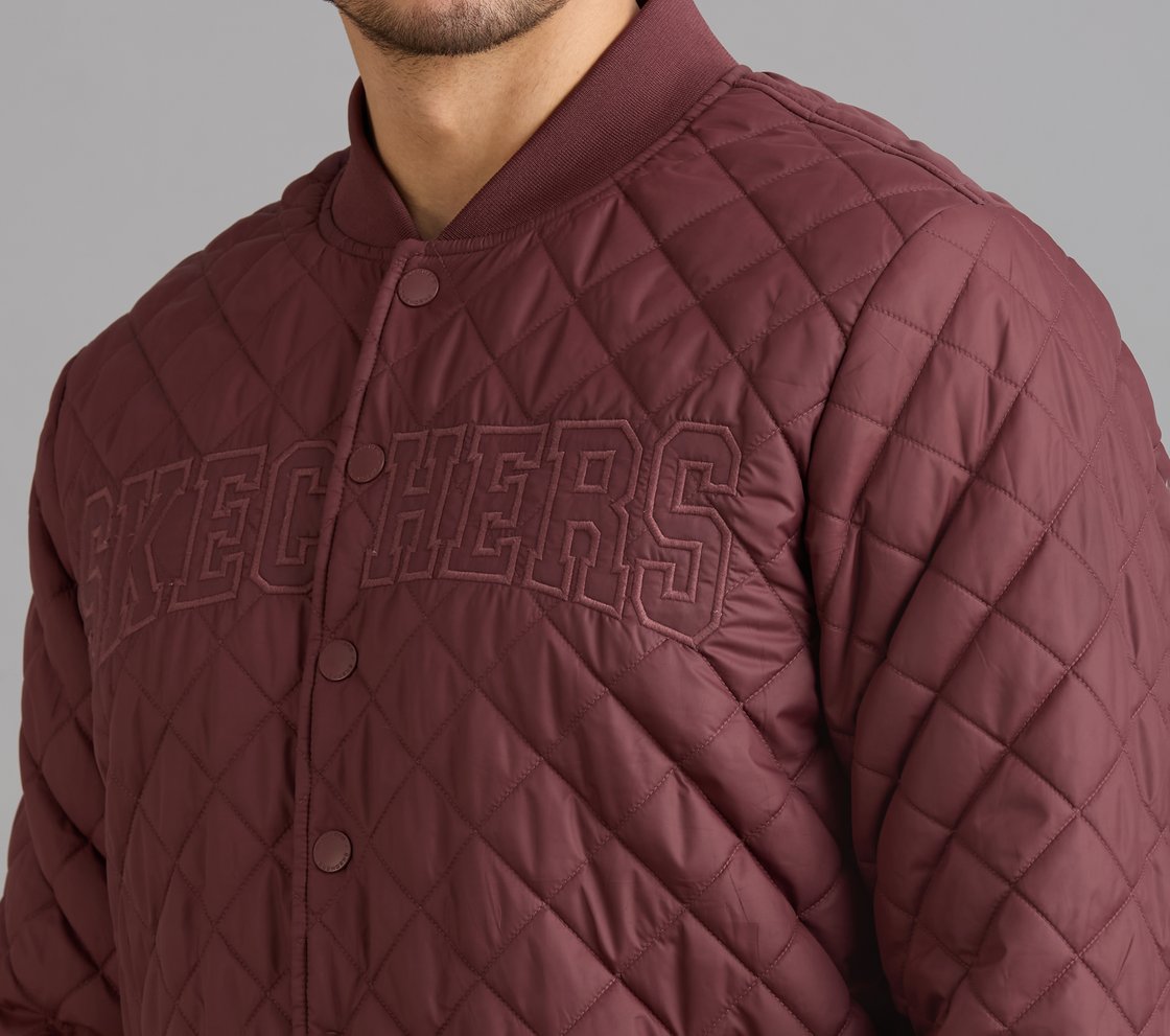 SKECHERS APPLIQUE PUFFER JACK, BURGUNDY/PINK