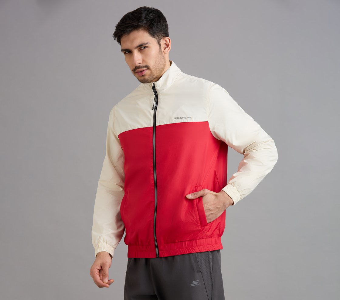 COLOR BLOCK PICKLEBALL WINDBREAKER, GRAY/RED Apparel Top View