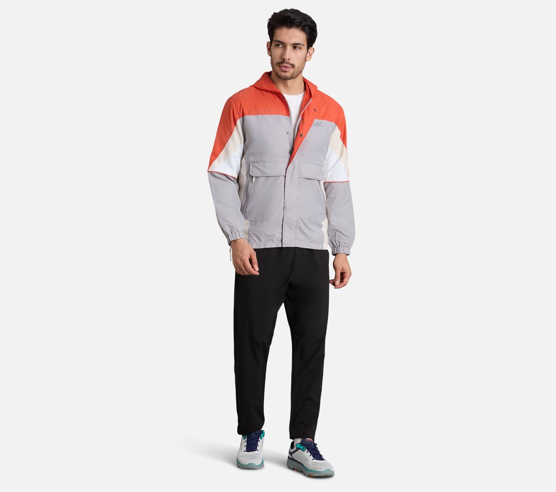 COLORED PANEL HOODED WINDBREAKER, CHARCOAL/LT. GRAY Apparel Right View