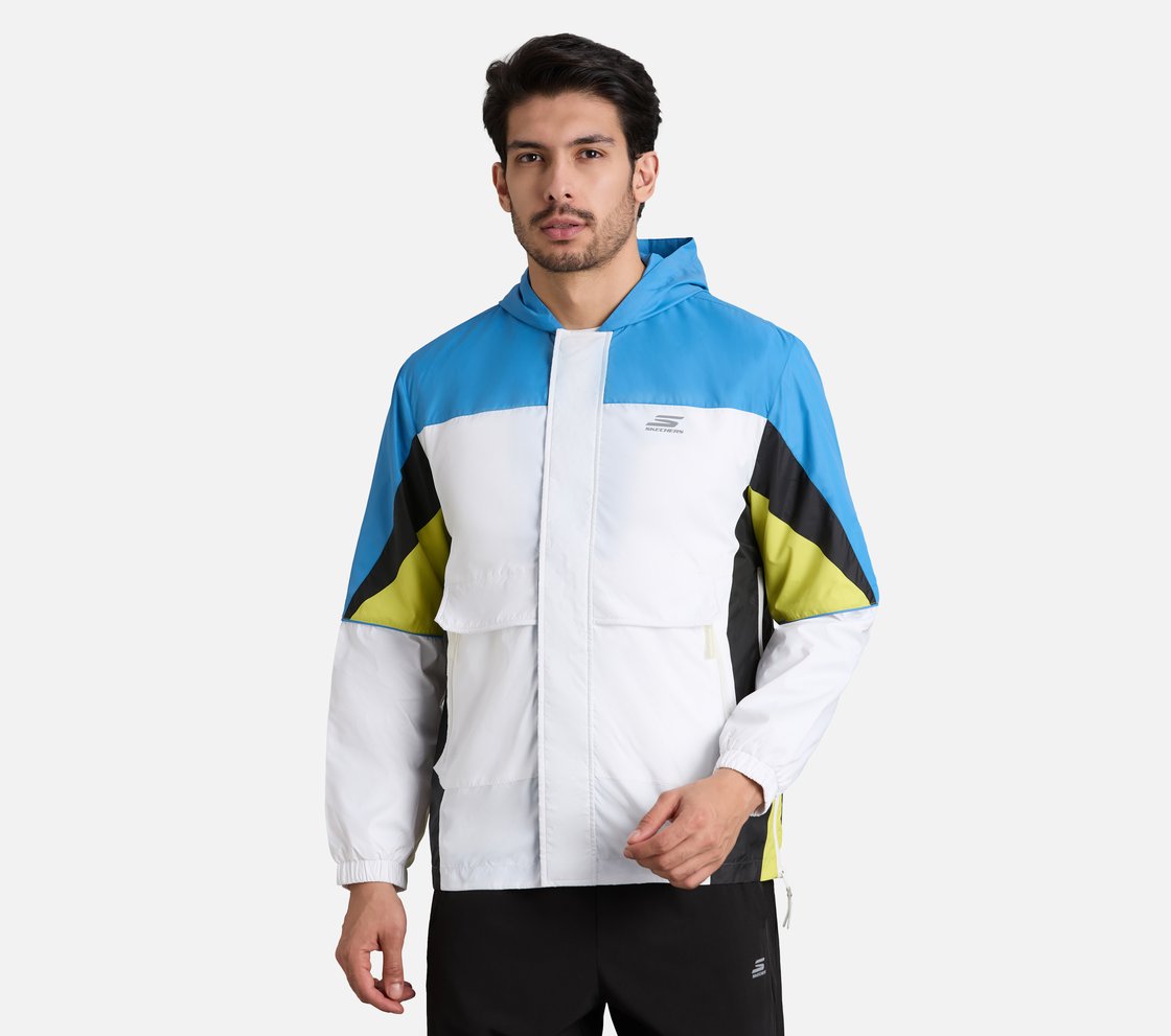 COLORED PANEL HOODED WINDBREAKER, WHITE Apparel Lateral View