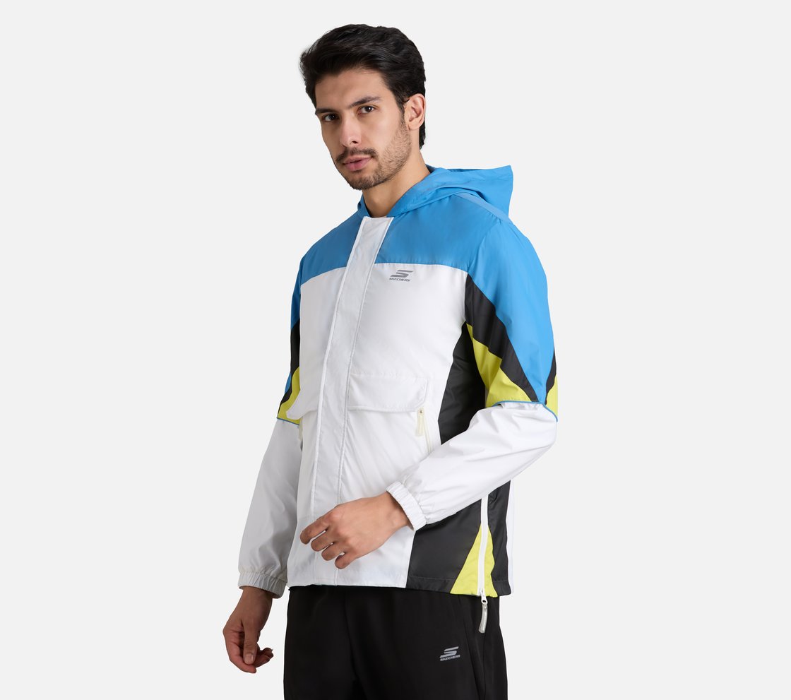 COLORED PANEL HOODED WINDBREAKER, WHITE Apparel Top View