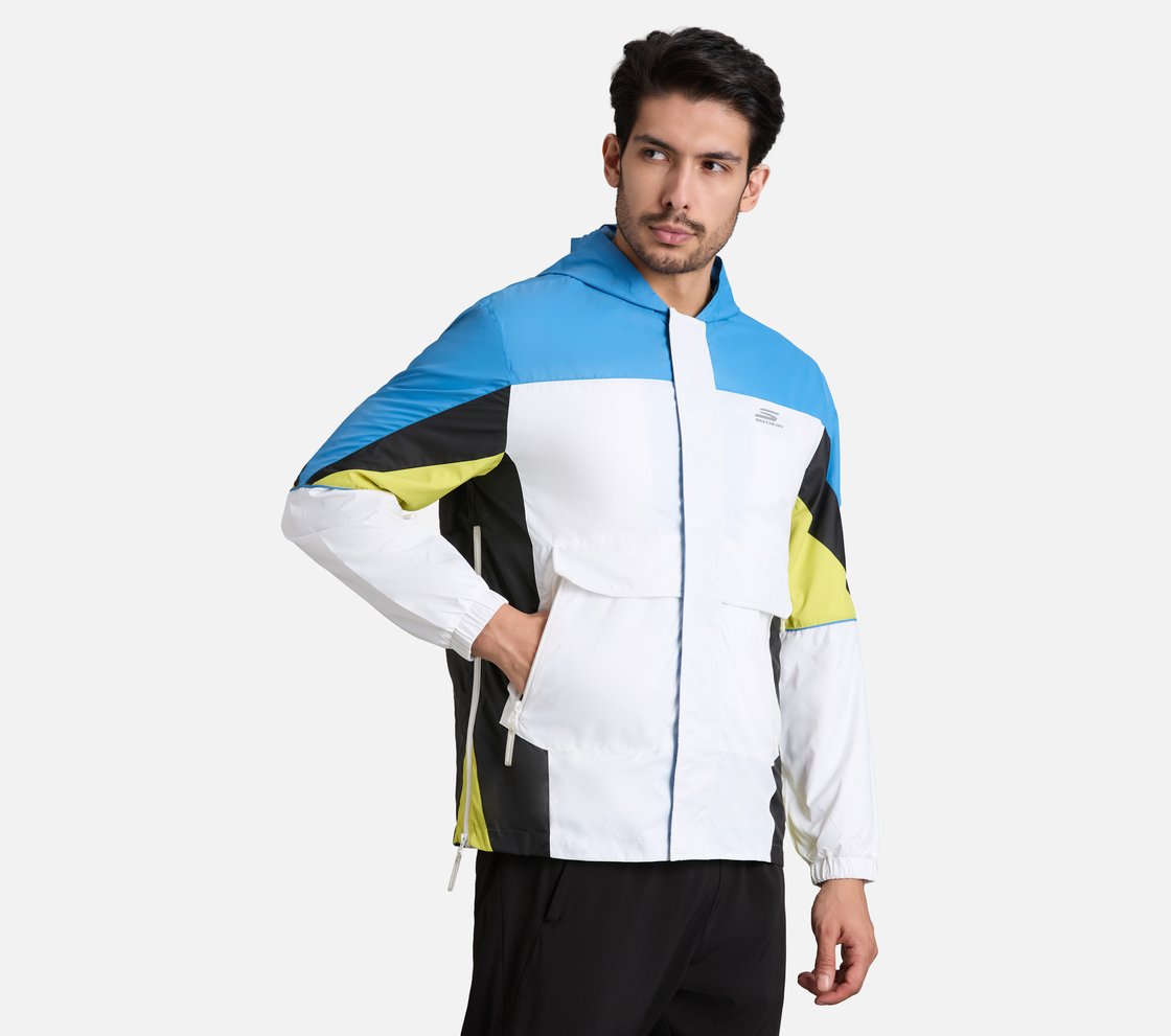 COLORED PANEL HOODED WINDBREAKER, WHITE Apparel Bottom View