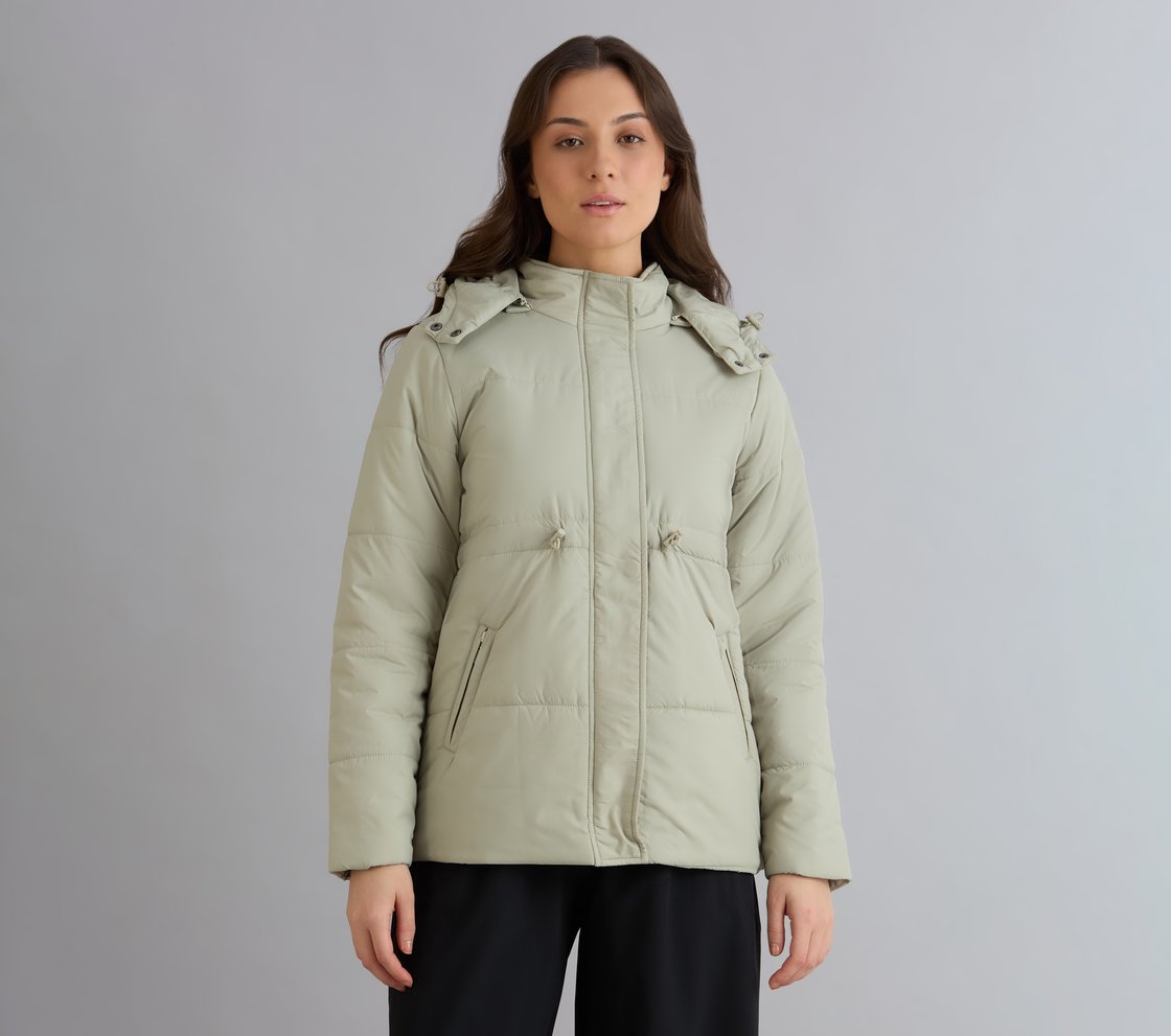 QUILTED WAIST CINCHED JACKET, YELLOW/BLUE Apparel Lateral View