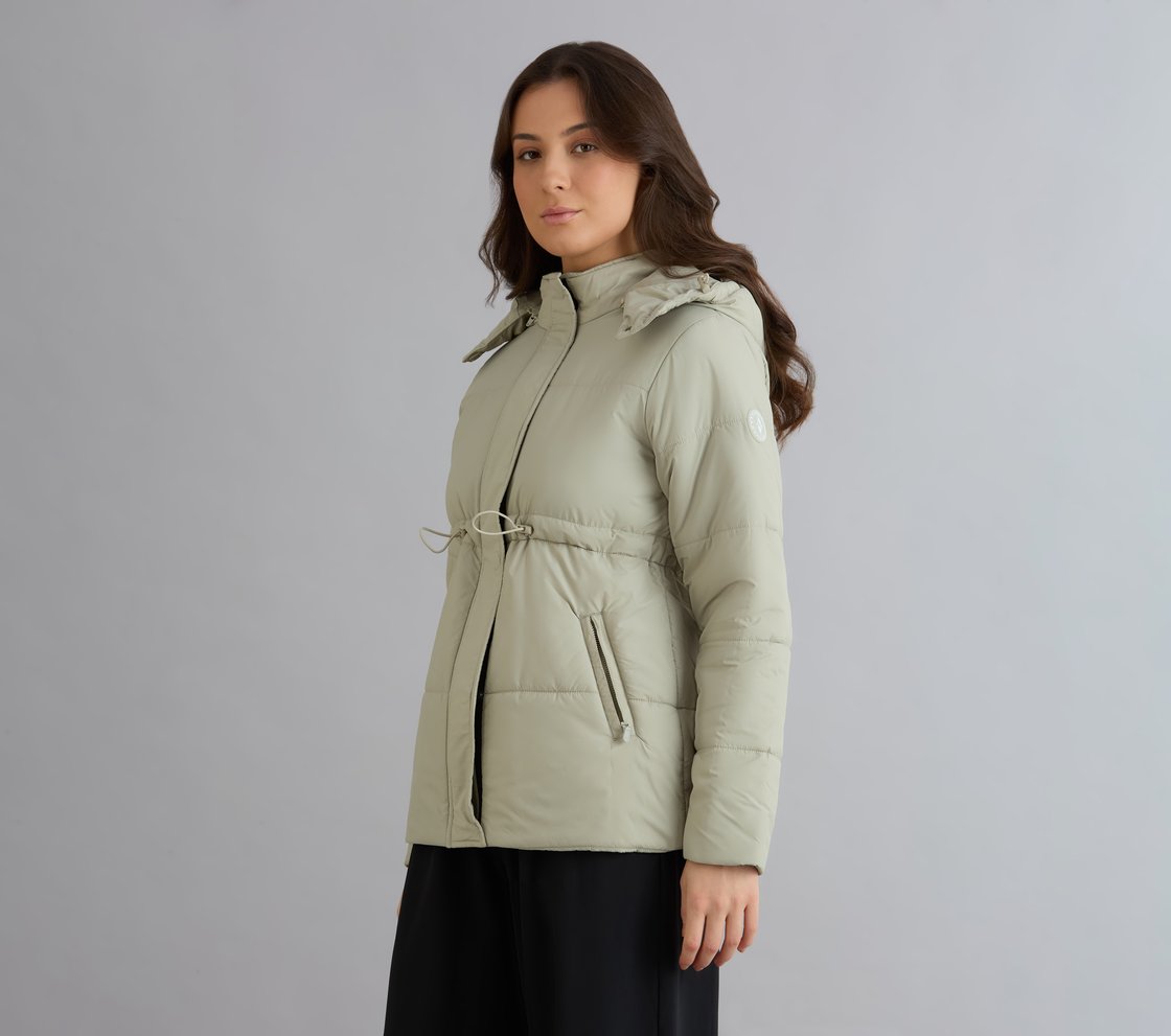 QUILTED WAIST CINCHED JACKET, YELLOW/BLUE Apparel Top View