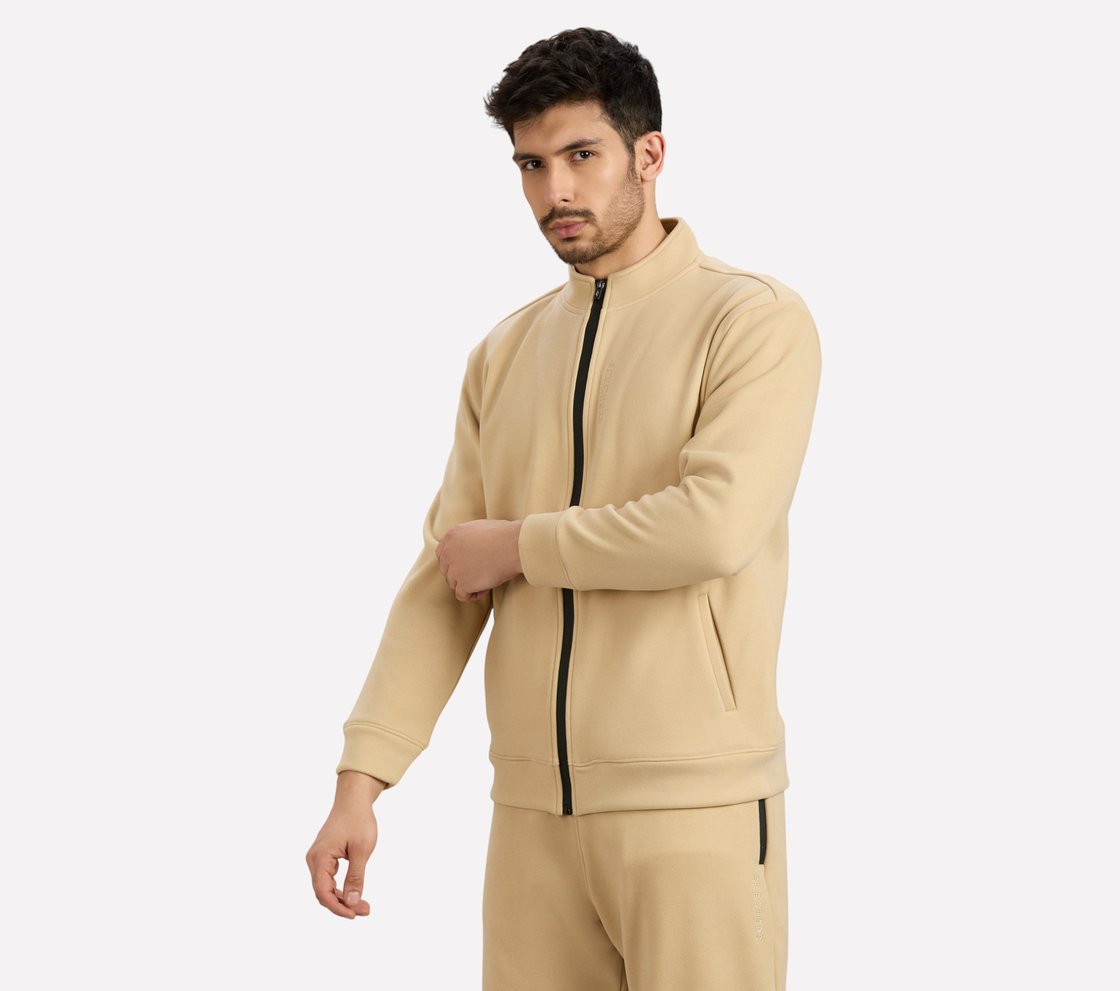 AIRY TRAVELLER FLEECE JACKET, NATURAL/BLUE Apparel Top View