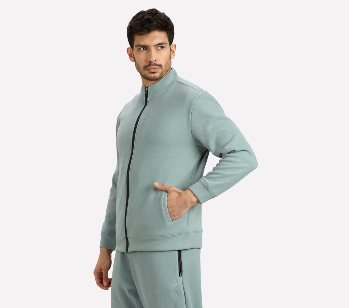 AIRY TRAVELLER FLEECE JACKET, OFF WHITE/NAVY Apparel Top View