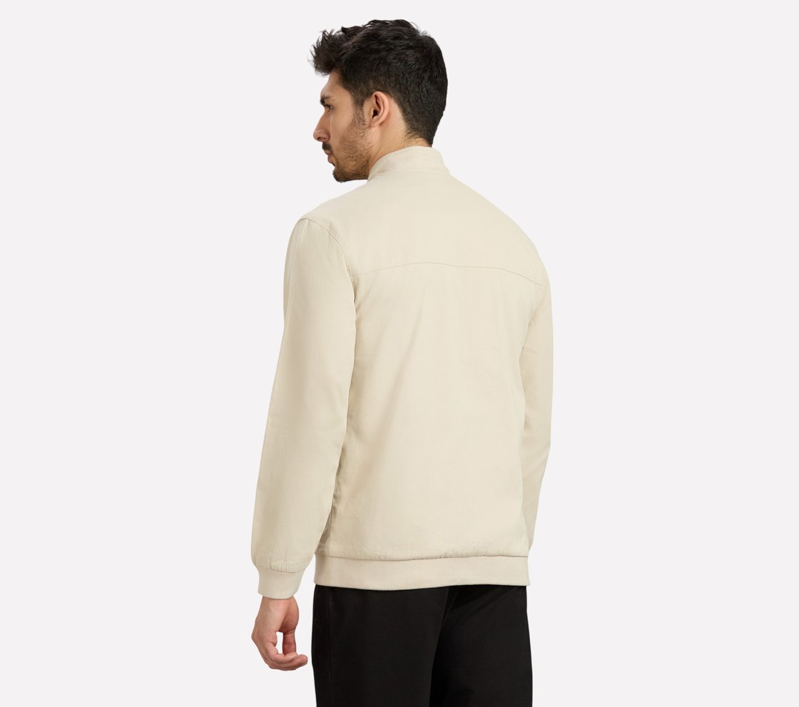 SKECHERS LIFESTYLE JACKET, NATURAL/BLUE Apparel Left View
