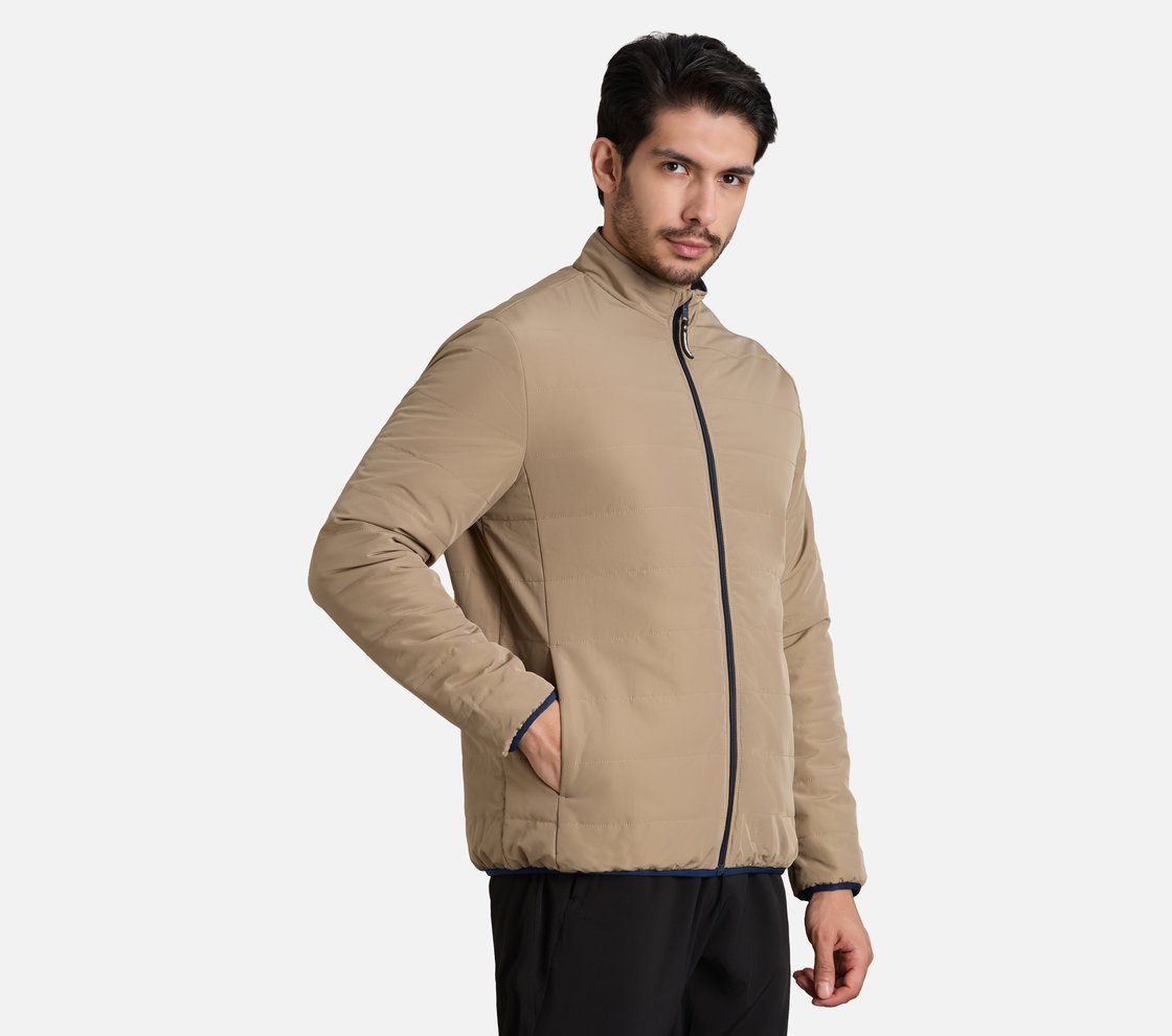 SKECHERS CLASSIC PUFFER JACKET, NATURAL/BLUE Apparel Bottom View