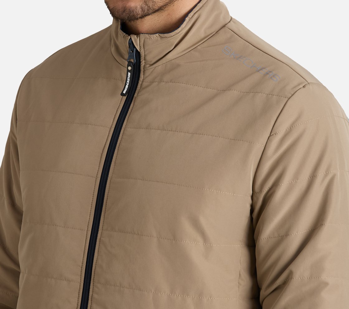 SKECHERS CLASSIC PUFFER JACKET, NATURAL/BLUE Apparel Right View