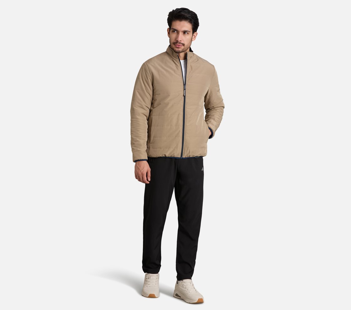 SKECHERS CLASSIC PUFFER JACKET, NATURAL/BLUE Apparel Right View