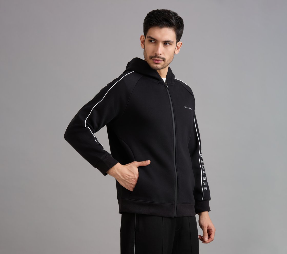 SKECHERS CORDED PANEL HOODIE, BLACK Apparel Bottom View