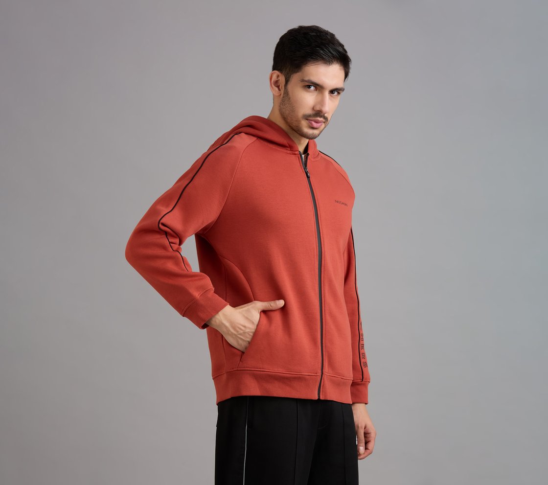 SKECHERS CORDED PANEL HOODIE, CHARCOAL/ORANGE