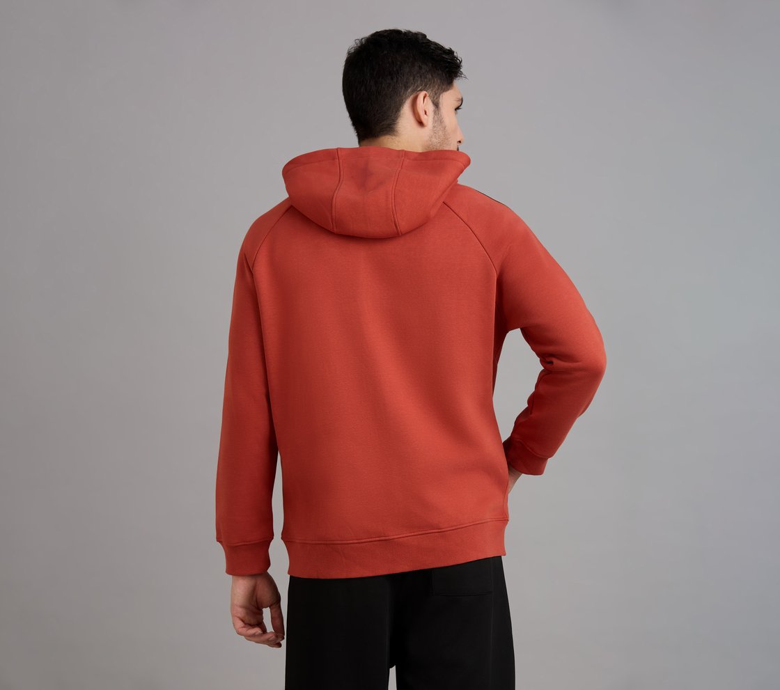 SKECHERS CORDED PANEL HOODIE, CHARCOAL/ORANGE