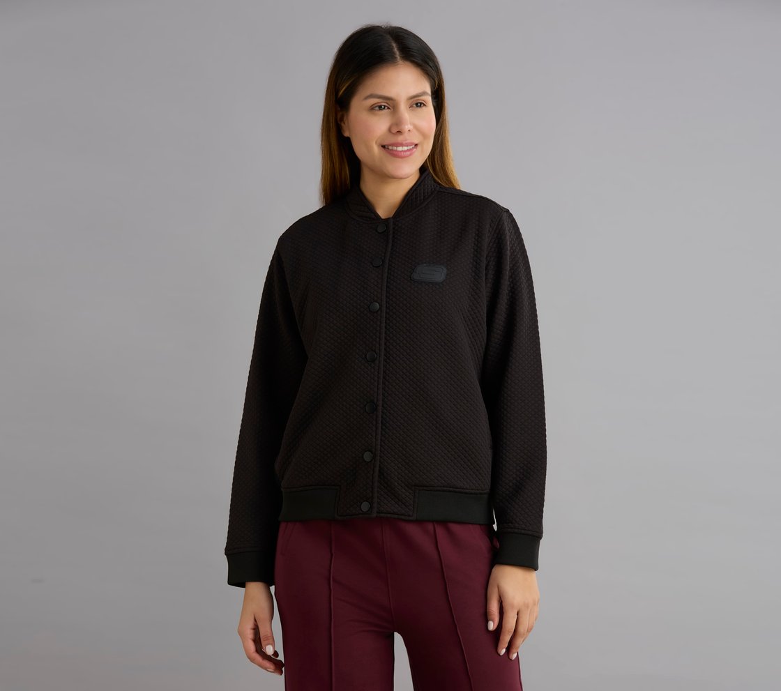 QUILTED SNAP BUTTON JACKET, BLACK Apparel Lateral View