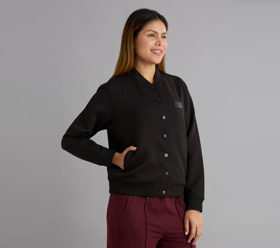 QUILTED SNAP BUTTON JACKET, BLACK Apparel Bottom View