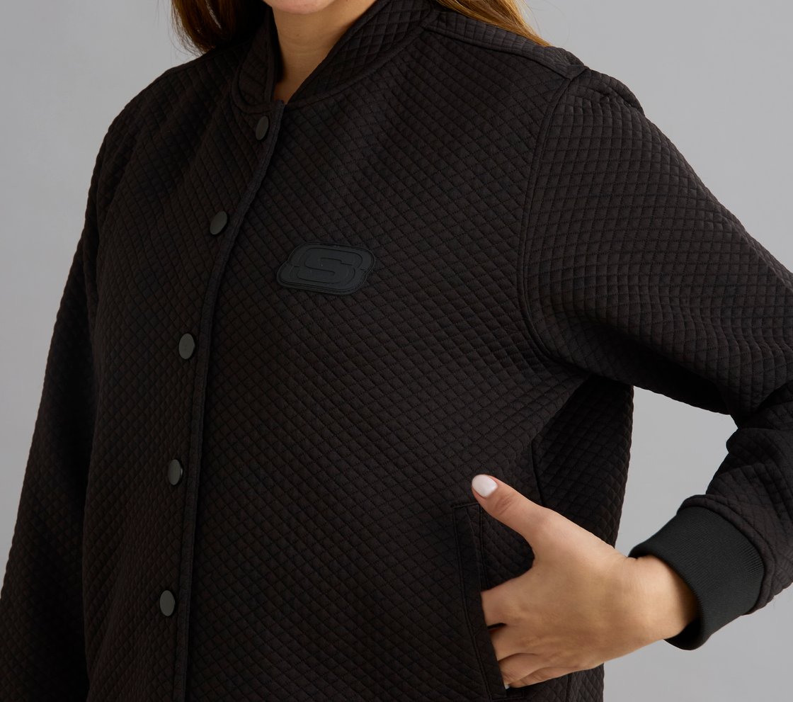 QUILTED SNAP BUTTON JACKET, BLACK Apparel Right View