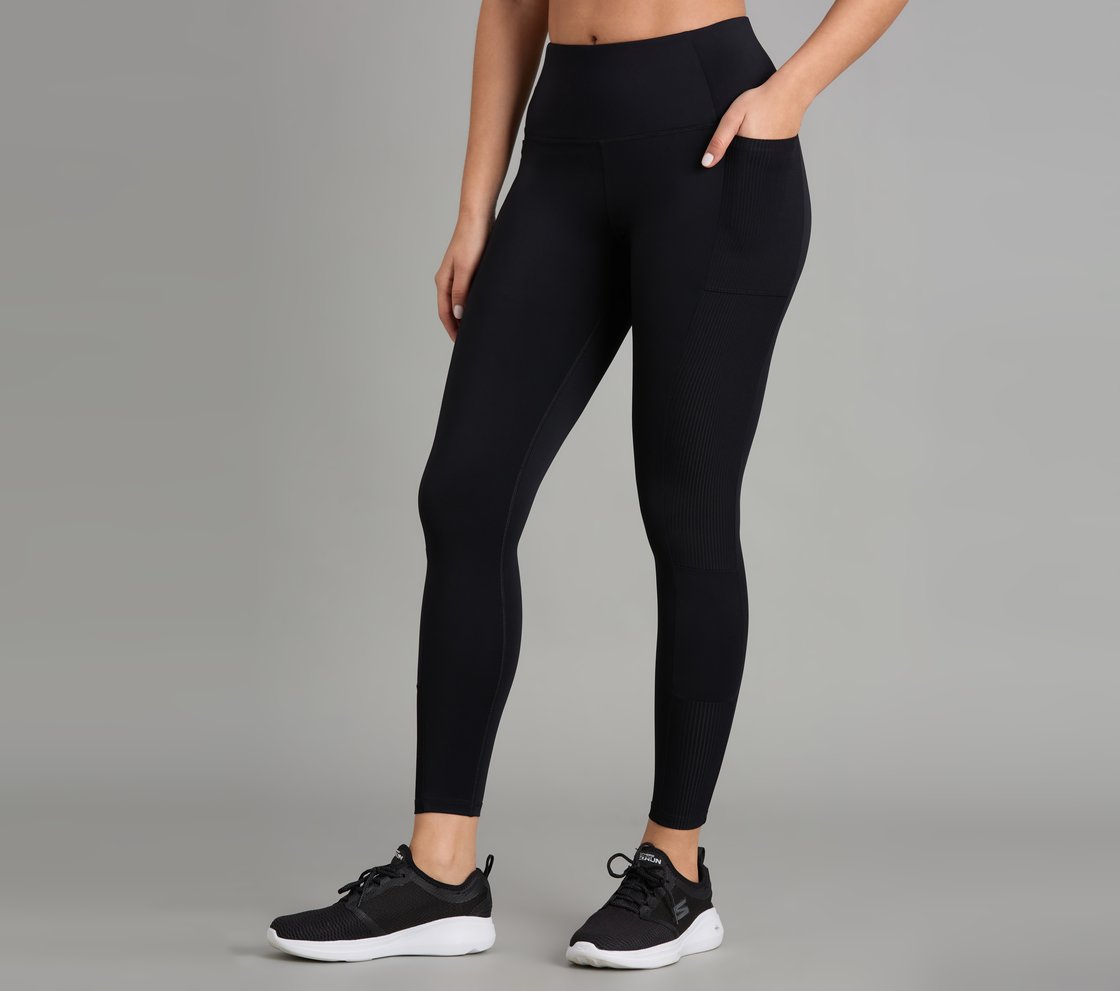 RIB PANELLED LEGGINGS, BLACK Apparel Top View