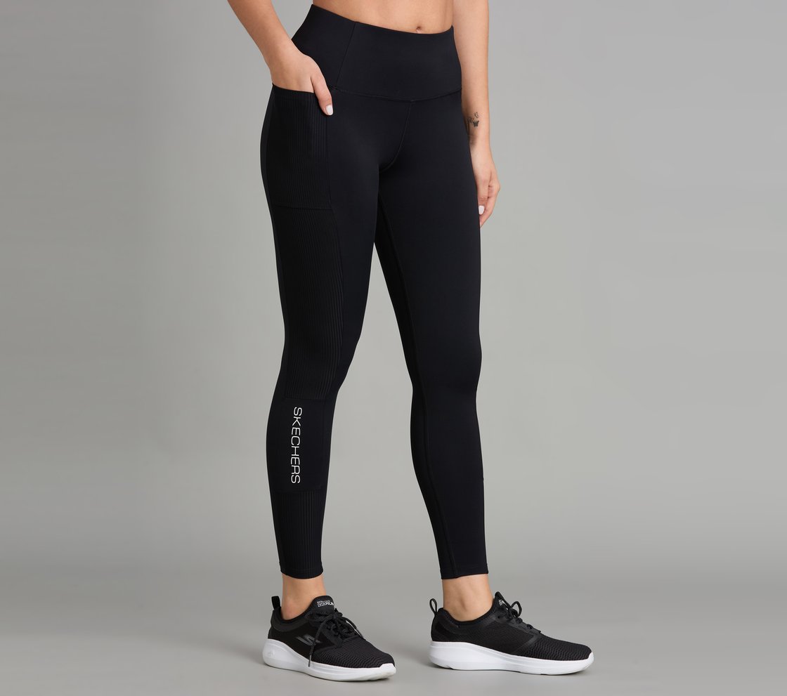 RIB PANELLED LEGGINGS, BLACK Apparel Bottom View