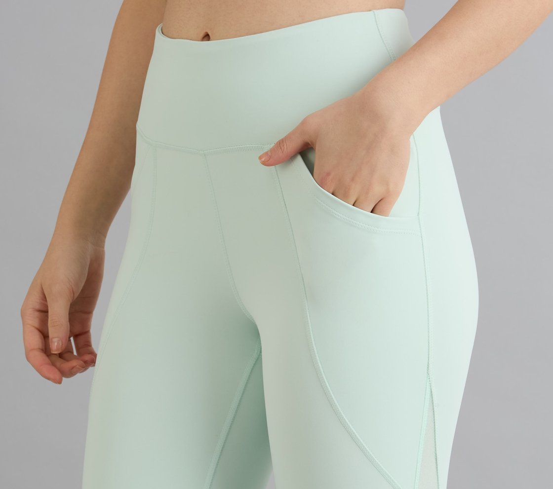POWER MESH PANELLED LEGGINGS, YELLOW/BLUE Apparel Right View