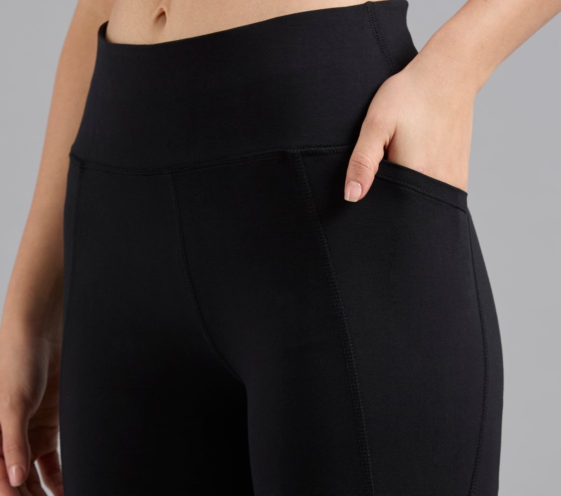 BASIC COTTON BRANDED LEGGINGS, BLACK Apparel Left View