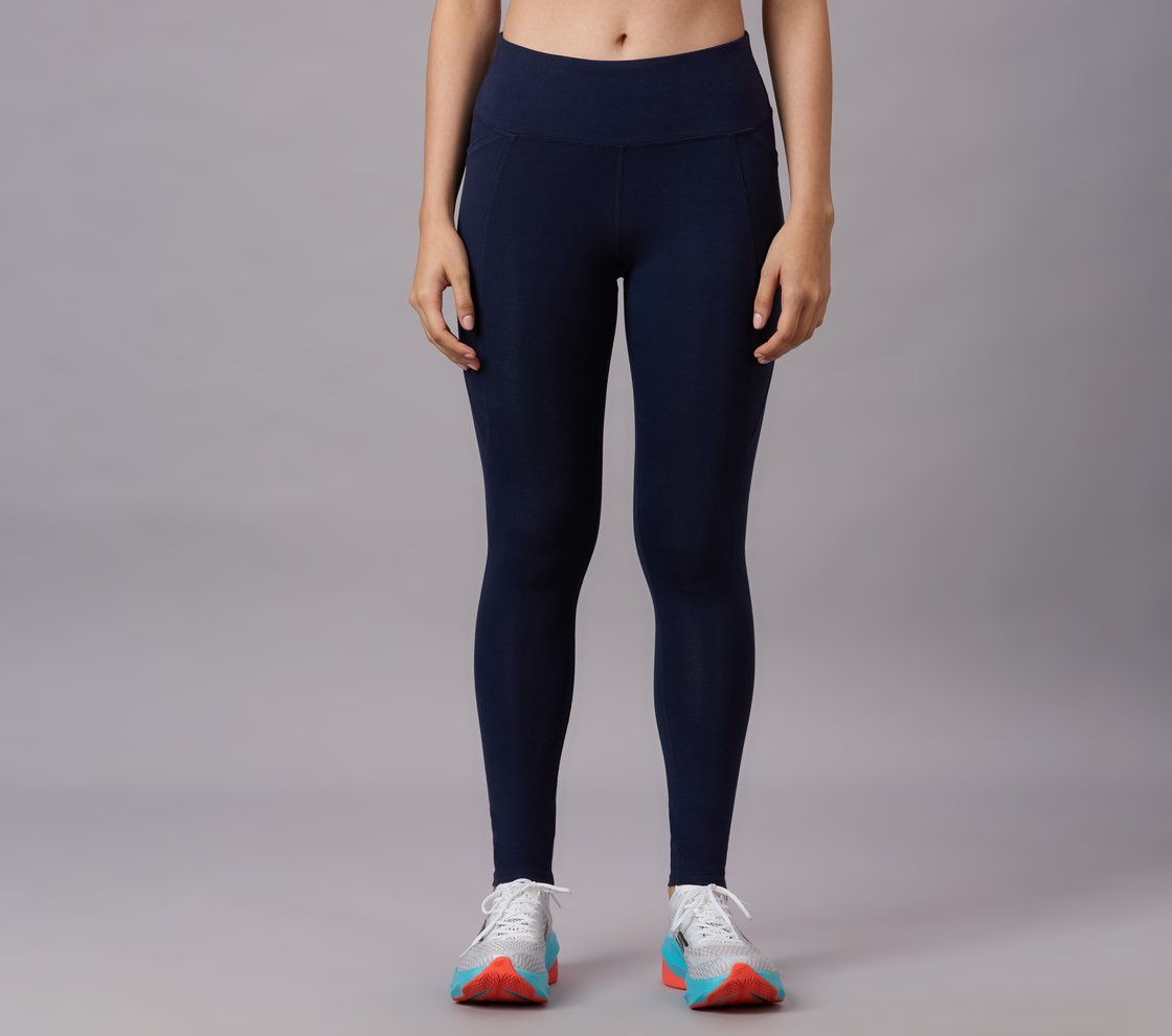 ORGANIC COTTON BRANDED LEGGIN, NAVY Apparel Lateral View