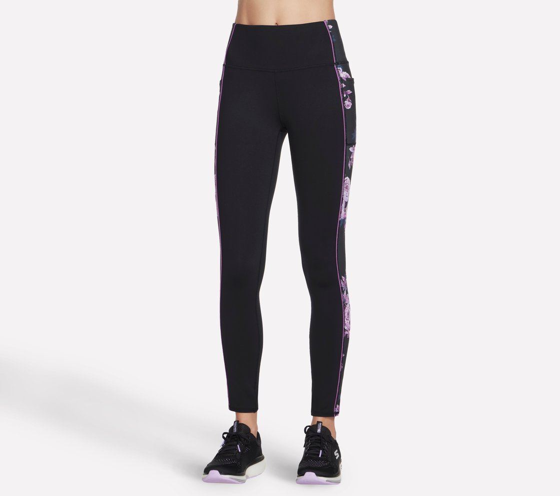 GOSTRETCH WINTER BLOOM LEGGING, BLACK/LAVENDER/PINK Apparel Lateral View