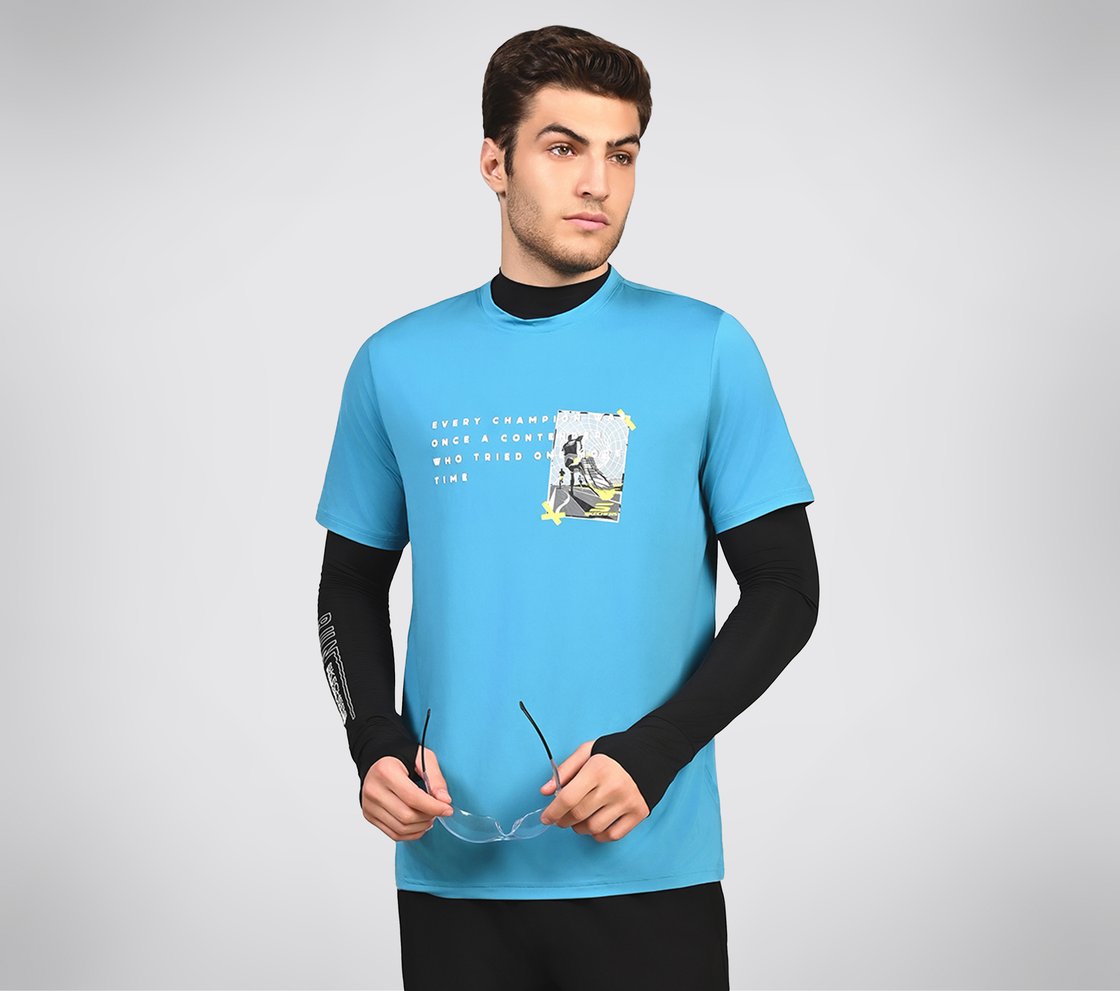 FIRFLY LOGO TEE, BLACK/CHARCOAL/BLUE Apparel Right View