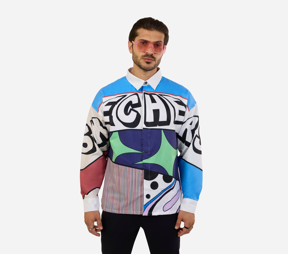 ENGINEERED PRINT FULL SLEEVE SHIRT, TURQ/ PURPLE Apparel Lateral View