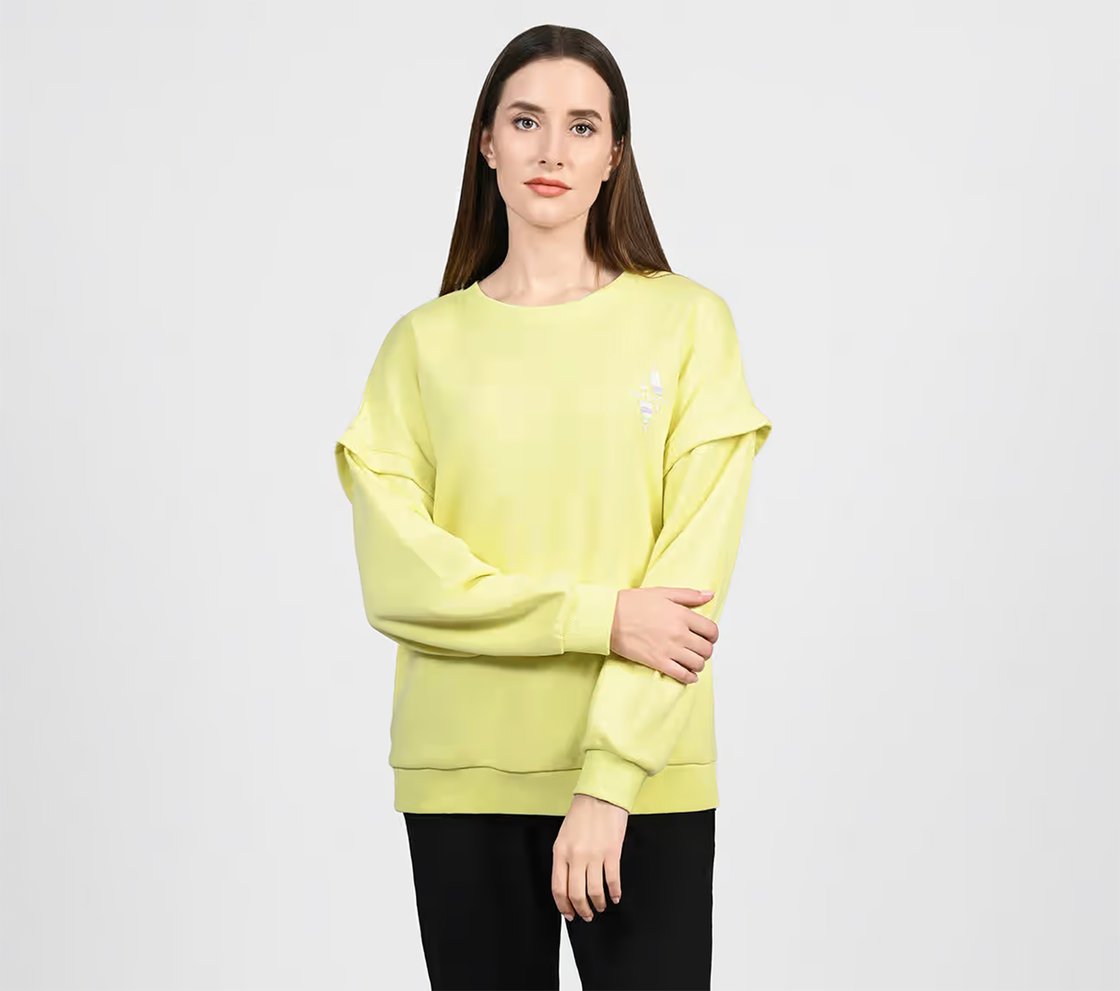 OASIS LAYERED SLEEVE SWEATSHIRT, MINT/YELLOW Apparel Lateral View