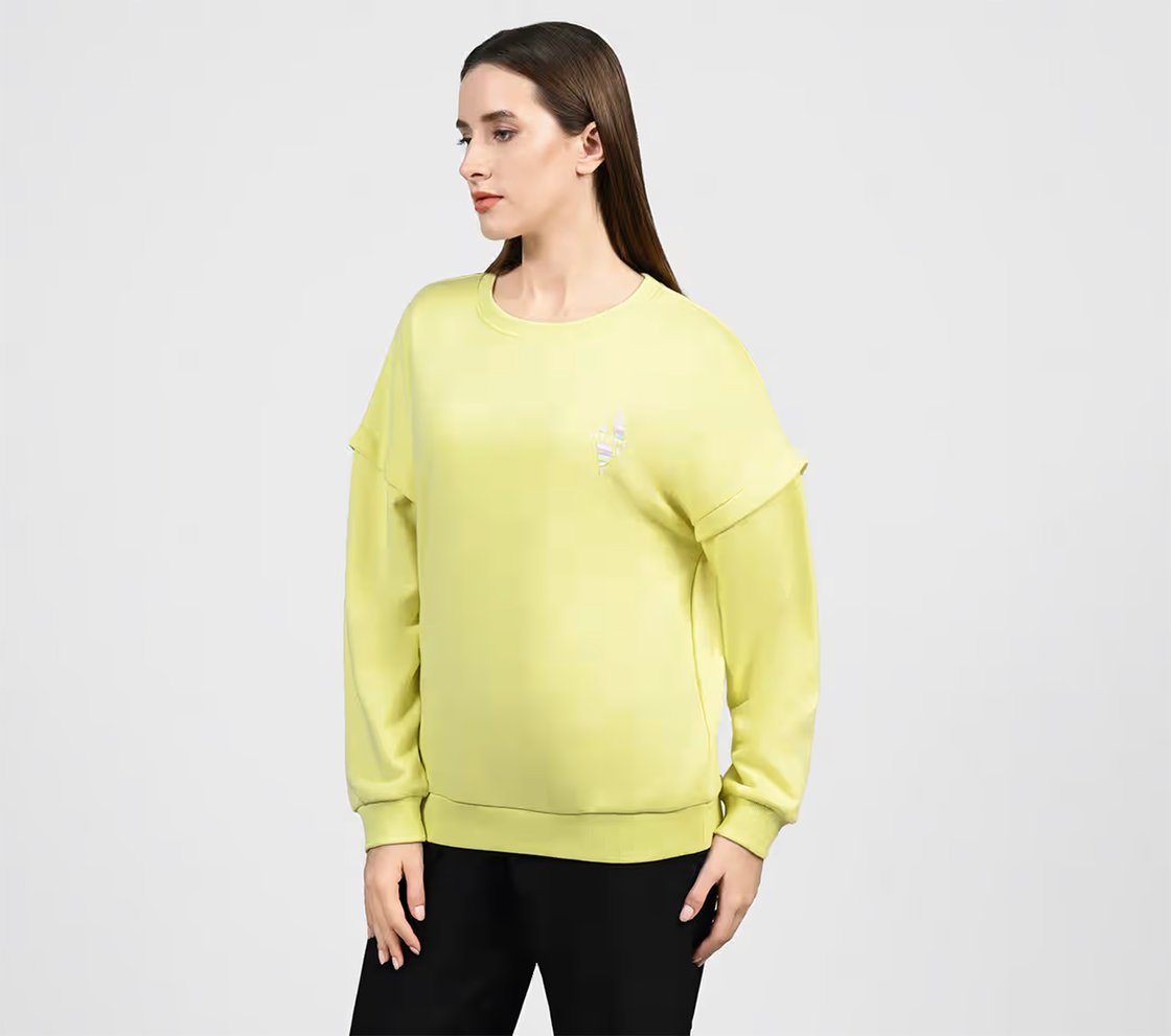 OASIS LAYERED SLEEVE SWEATSHIRT, MINT/YELLOW Apparel Top View