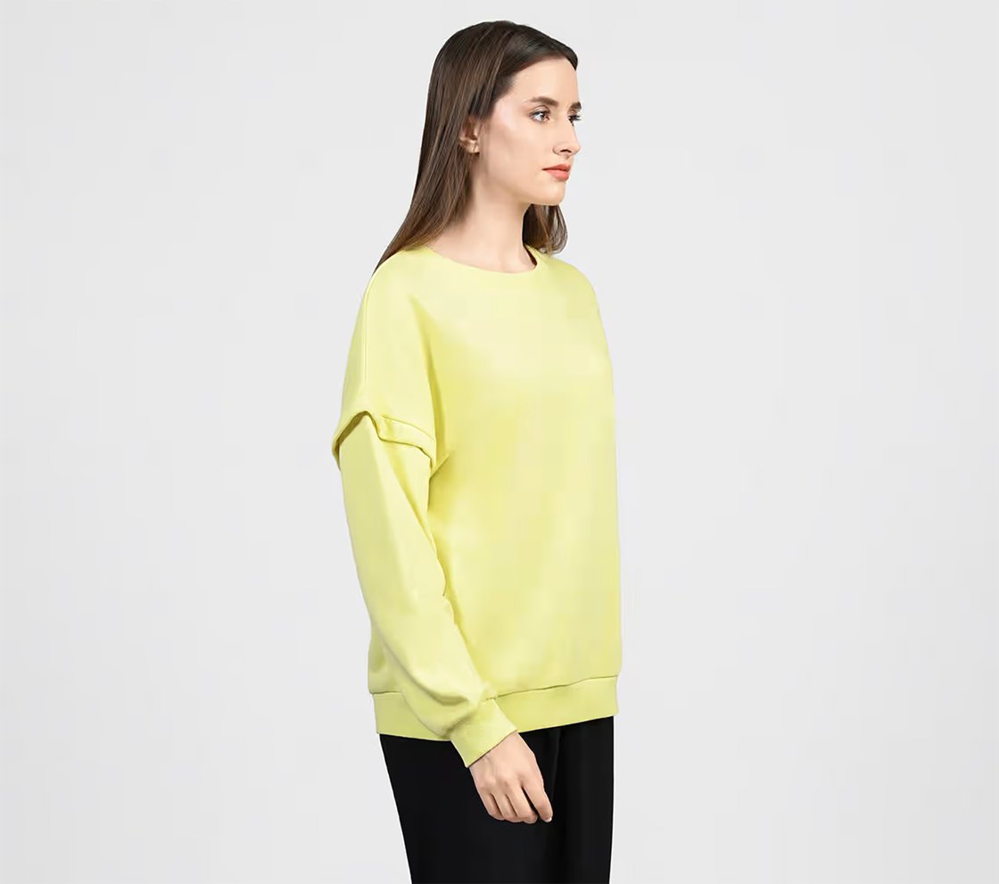 OASIS LAYERED SLEEVE SWEATSHIRT, MINT/YELLOW Apparel Bottom View