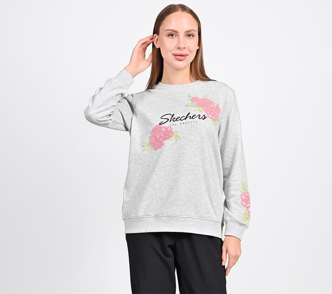 EARTH FLORAL BRANDING SWEATSHIRT, LIGHT GREY