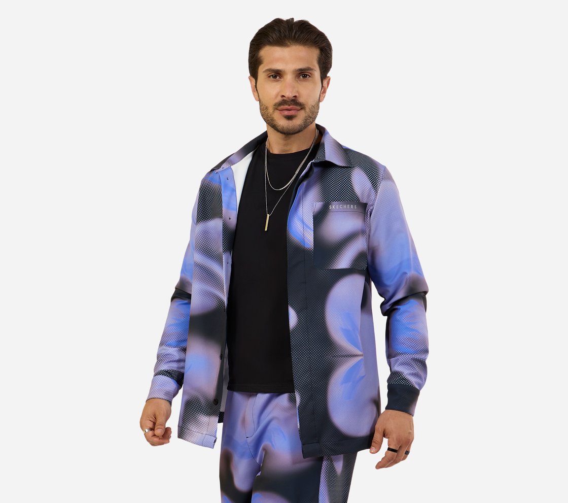 MENS TECHNO PRINT SHACKET, BLK/GRY/ROYAL Apparel Top View