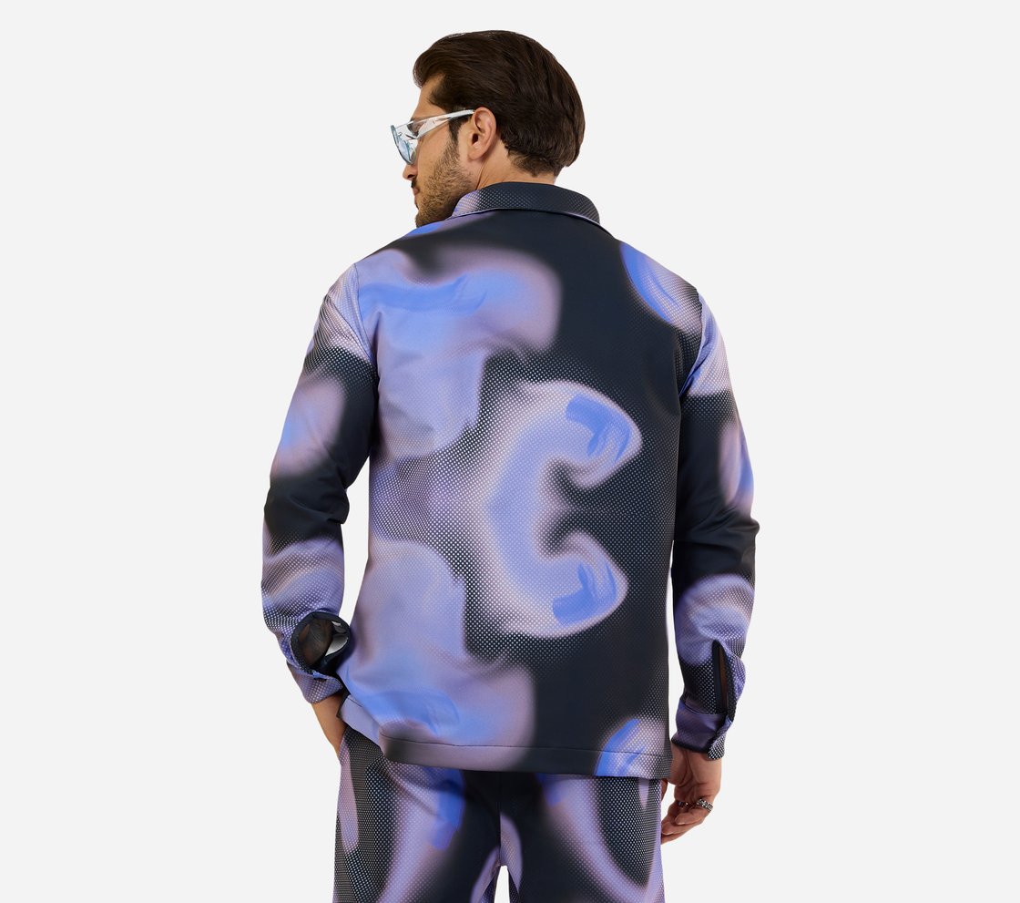 MENS TECHNO PRINT SHACKET, BLK/GRY/ROYAL