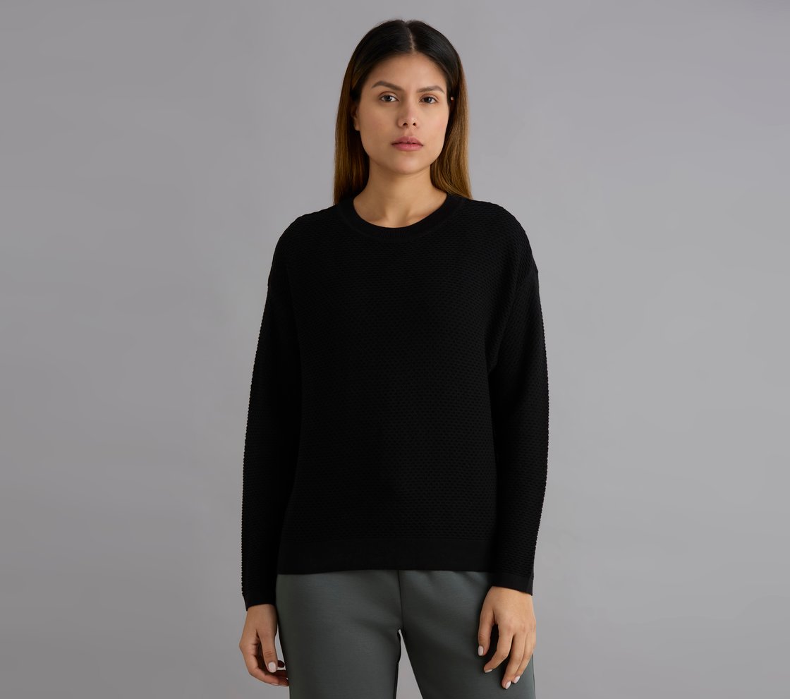 FLATKNIT FULL SLEEVE TEE, BLACK Apparel Lateral View