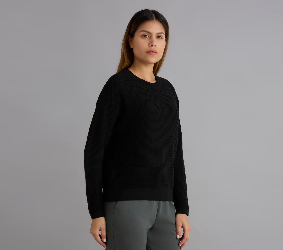 FLATKNIT FULL SLEEVE TEE, BLACK Apparel Bottom View