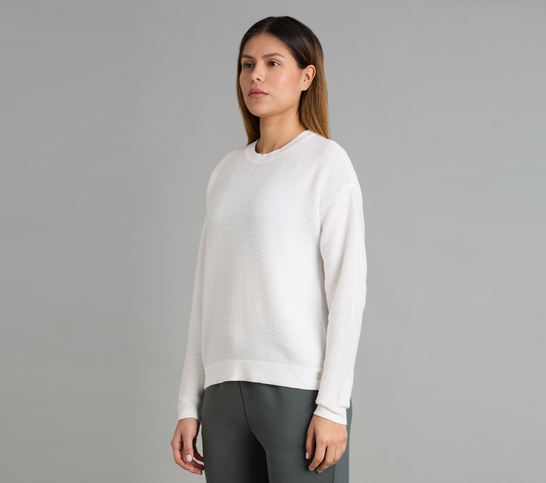 FLATKNIT FULL SLEEVE TEE, WHITE Apparel Top View