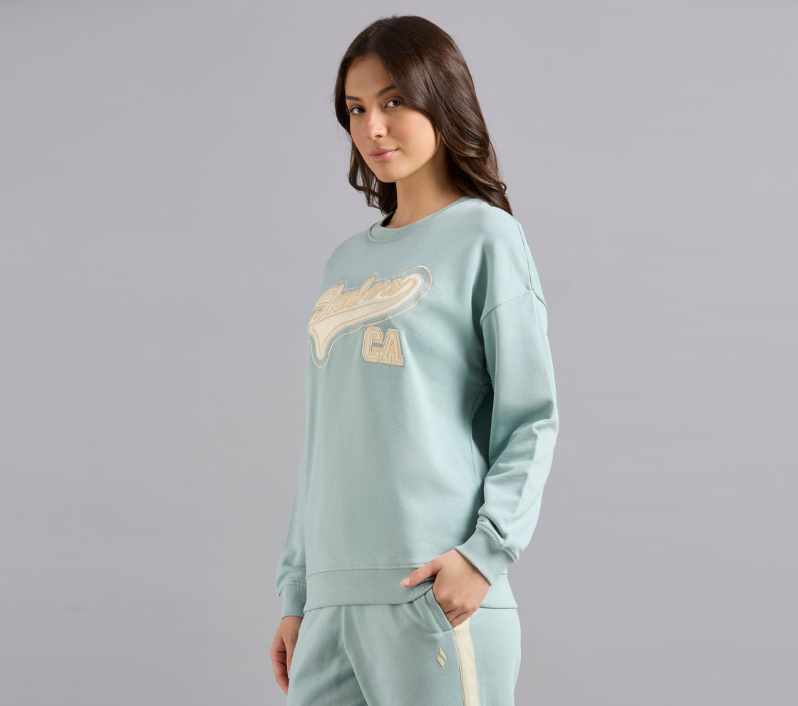 SKECHERS APPLIQUED SWEATSHIRT, OFF WHITE/NAVY