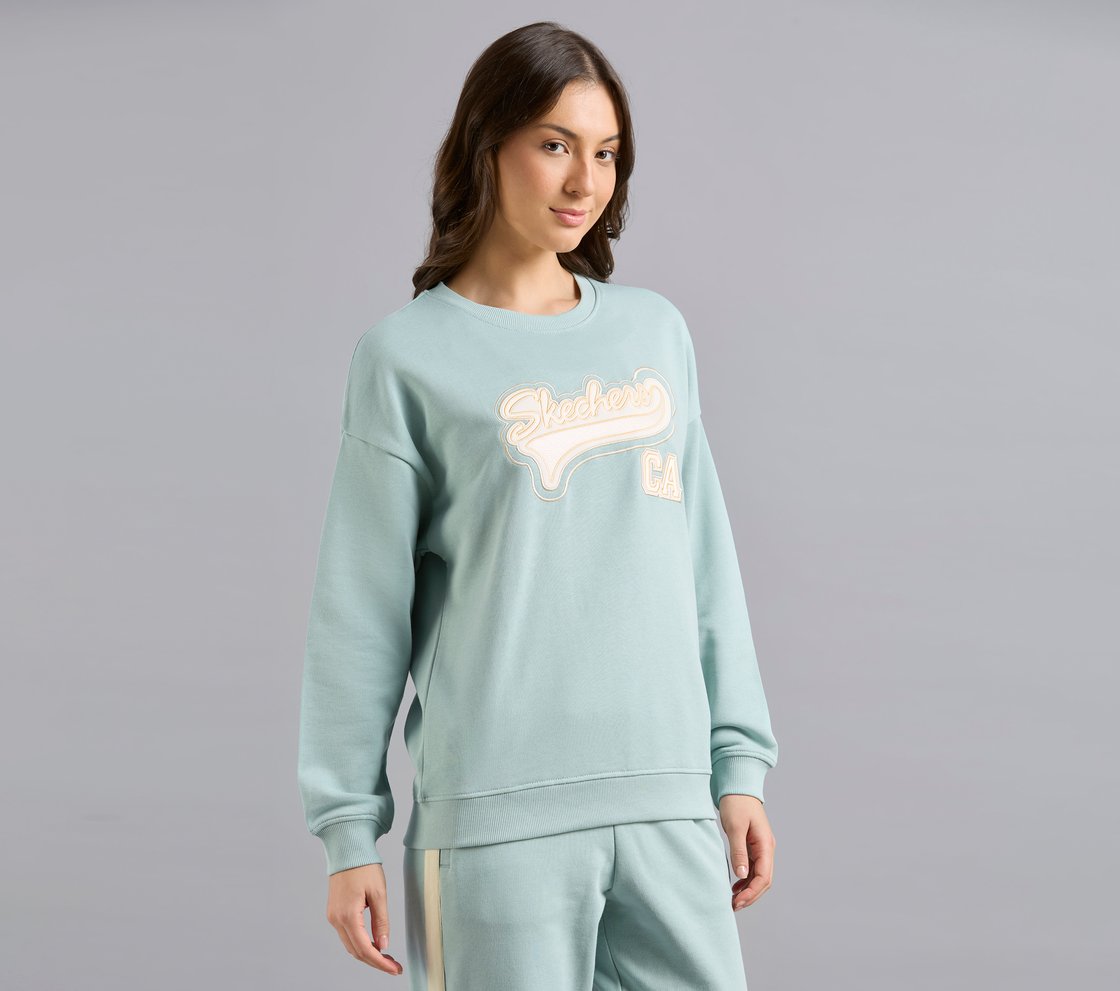 SKECHERS APPLIQUED SWEATSHIRT, OFF WHITE/NAVY Apparel Bottom View