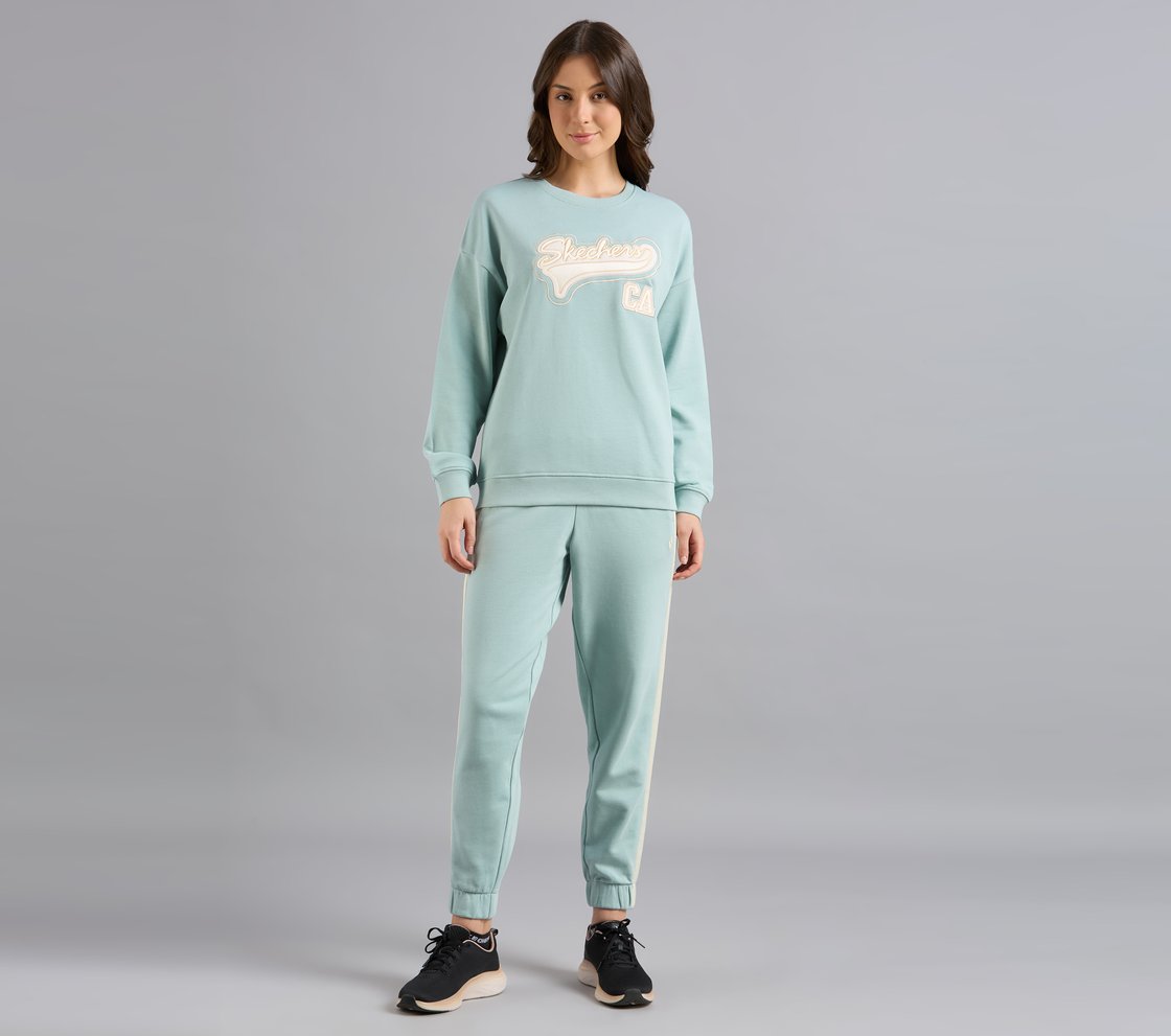 SKECHERS APPLIQUED SWEATSHIRT, OFF WHITE/NAVY Apparel Right View