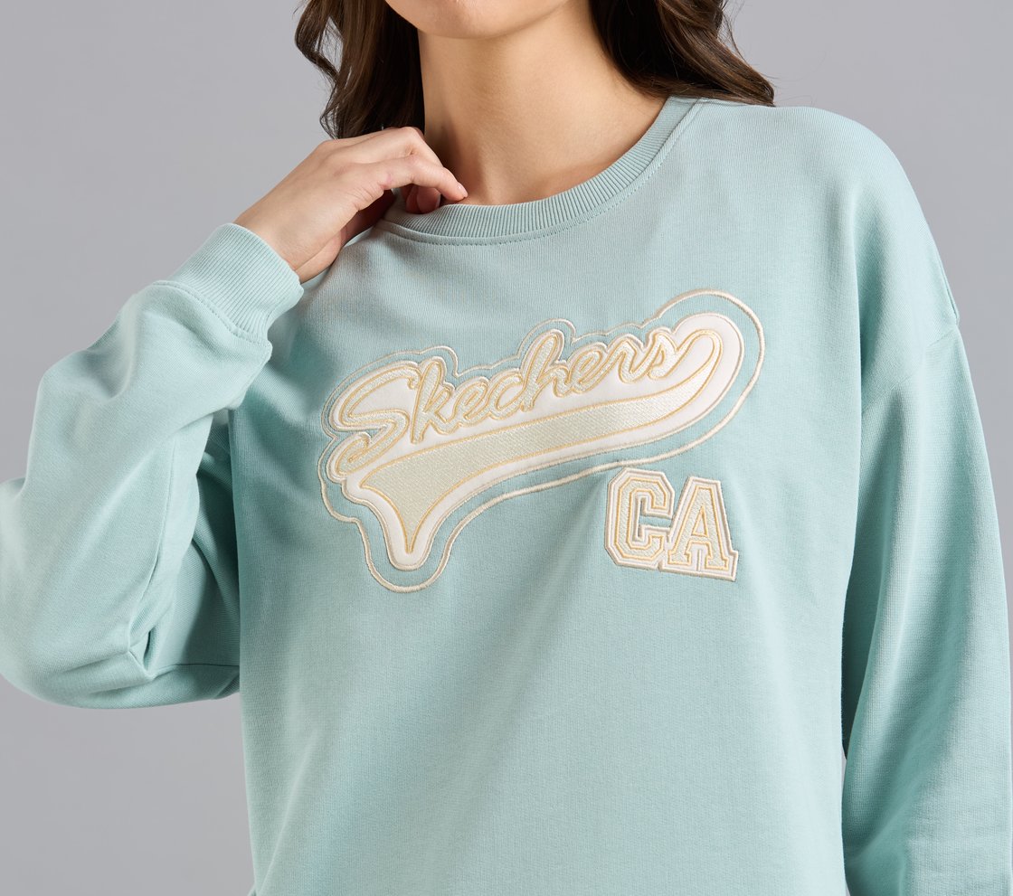 SKECHERS APPLIQUED SWEATSHIRT, OFF WHITE/NAVY Apparel Right View