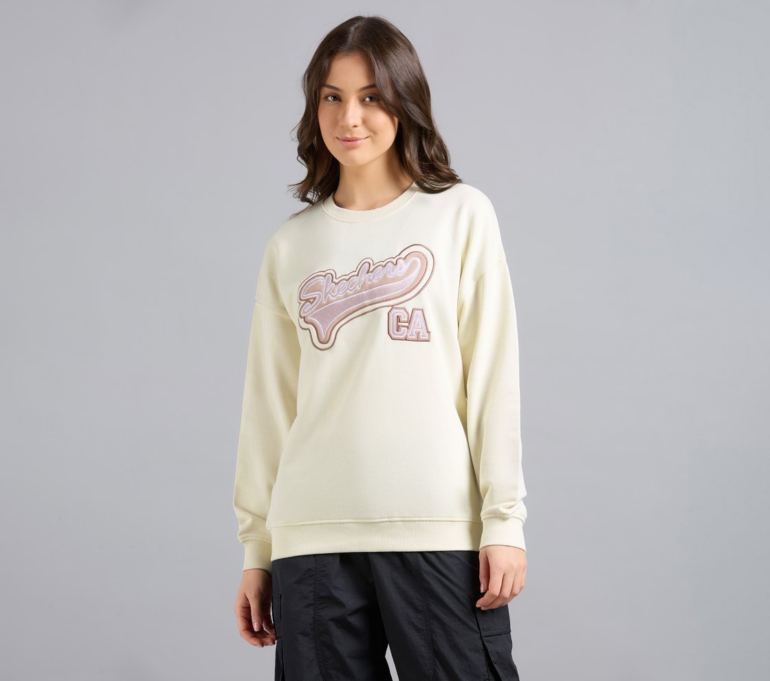 SKECHERS APPLIQUED SWEATSHIRT, WHITE Apparel Lateral View