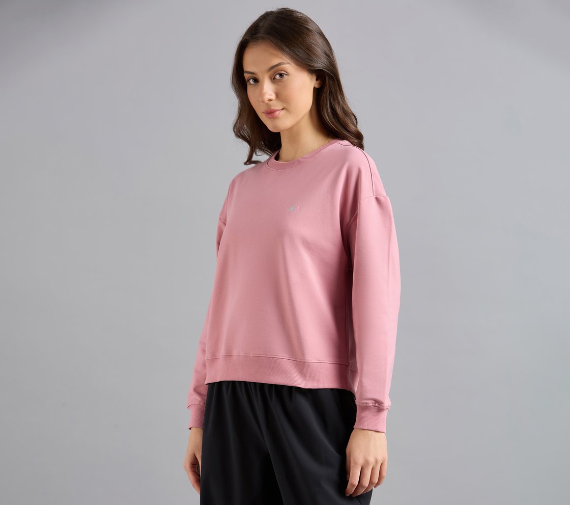 DROP SHOULDER SWEATSHIRT, PURPLE/YELL Apparel Top View
