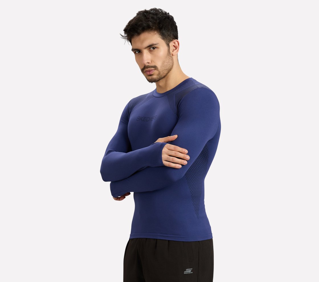 COMPRESSION RUNNER TEE, LT. BLUE/YELLOW Apparel Top View