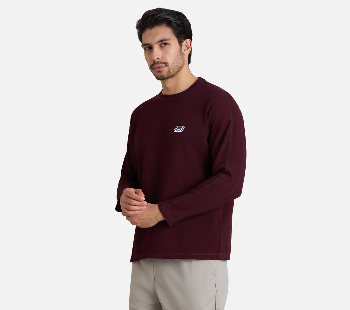 OVERSIZED CONTRAST FLATLOCK TEE, BURGUNDY/PINK
