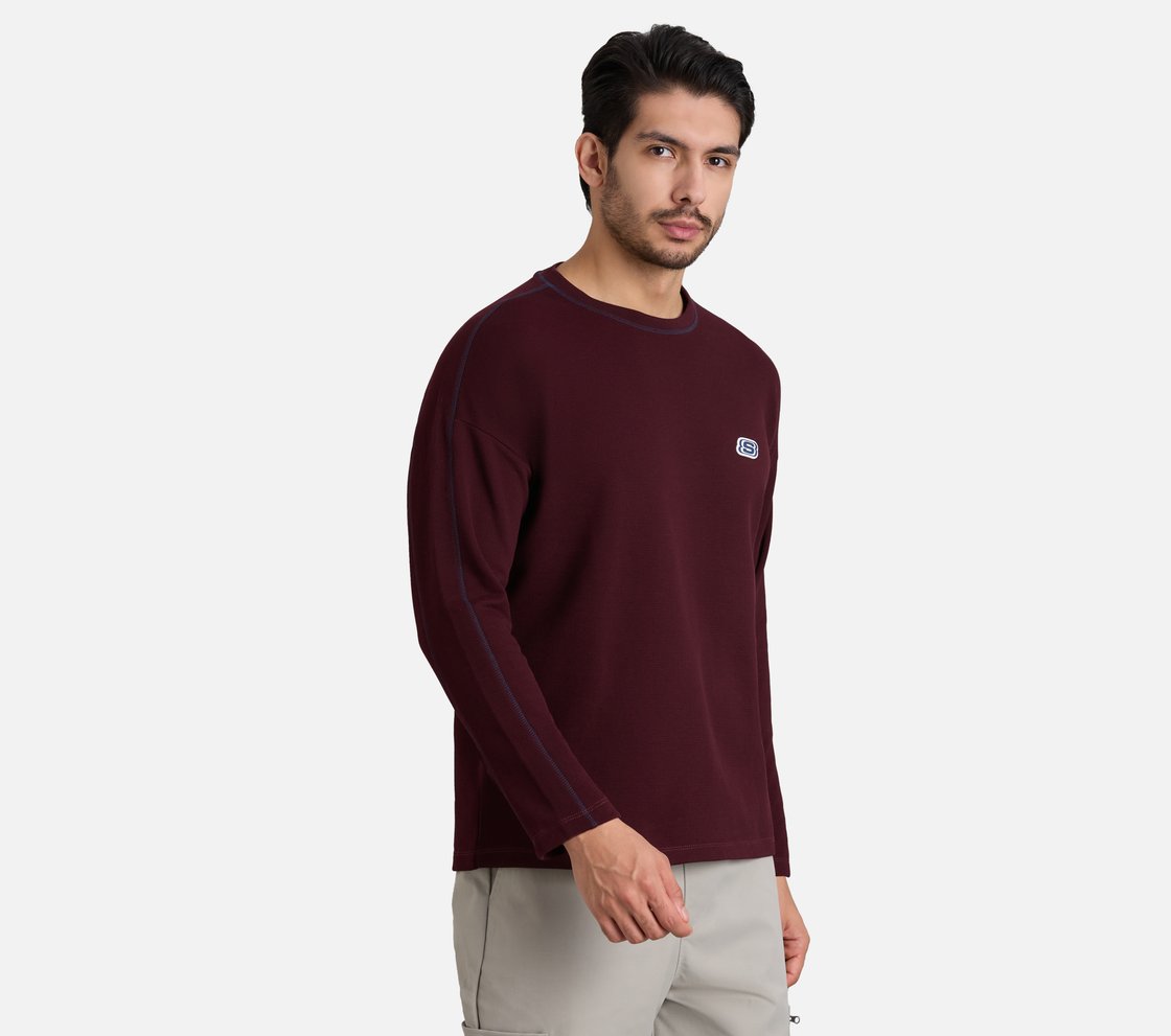 OVERSIZED CONTRAST FLATLOCK TEE, BURGUNDY/PINK